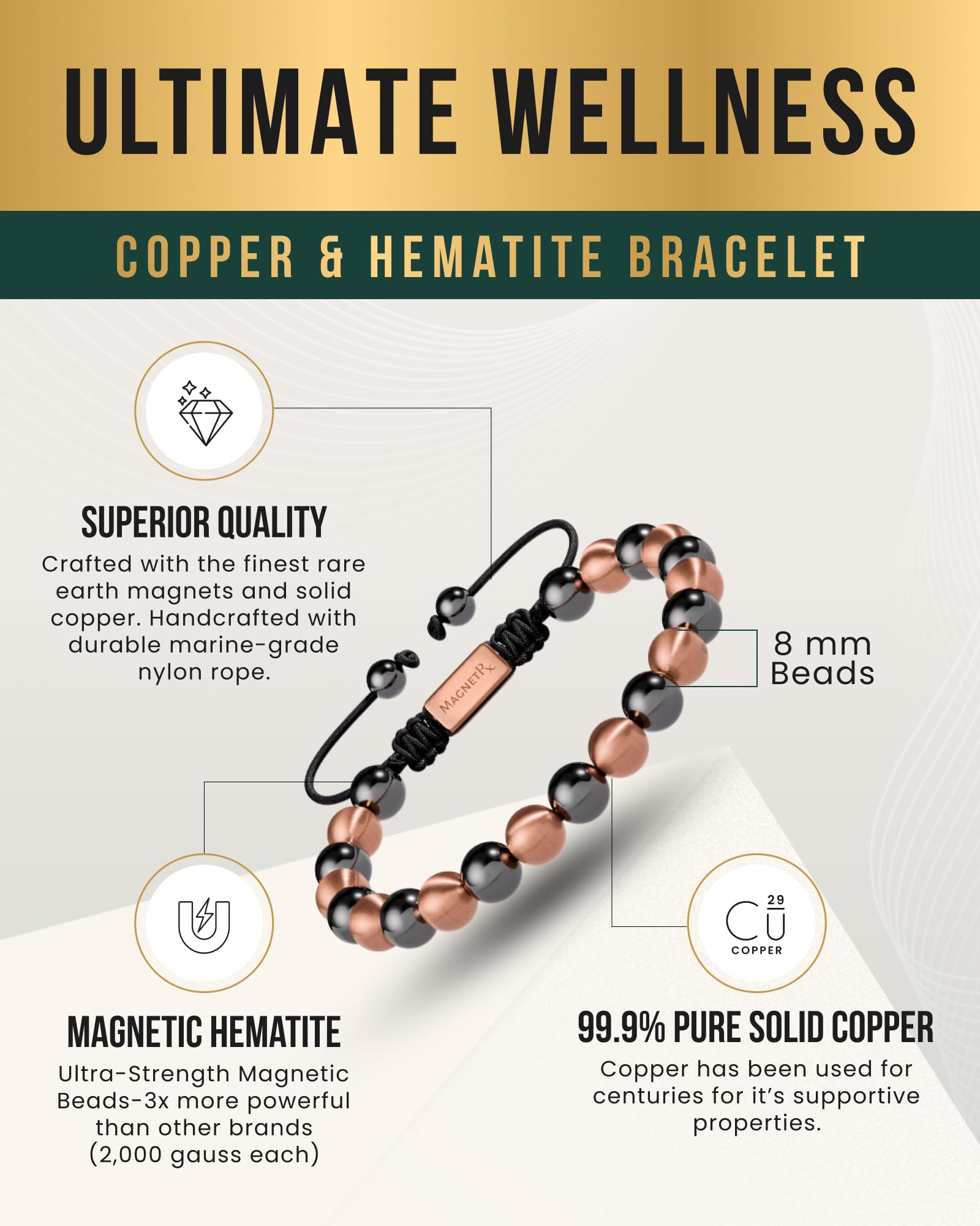 Cierre ajustable MagnetRX, pulsera de cobre con ajuste seguro.