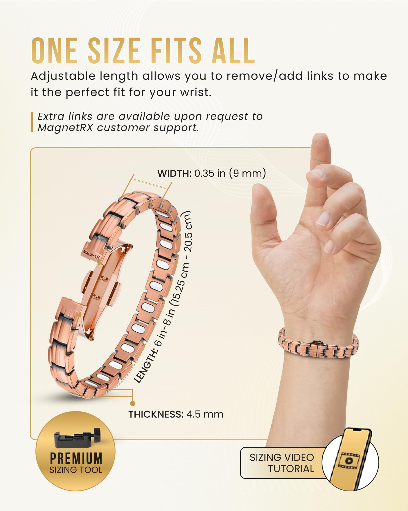 Imanes de 5000 Gauss en el brazalete MagnetRX para uso diario.