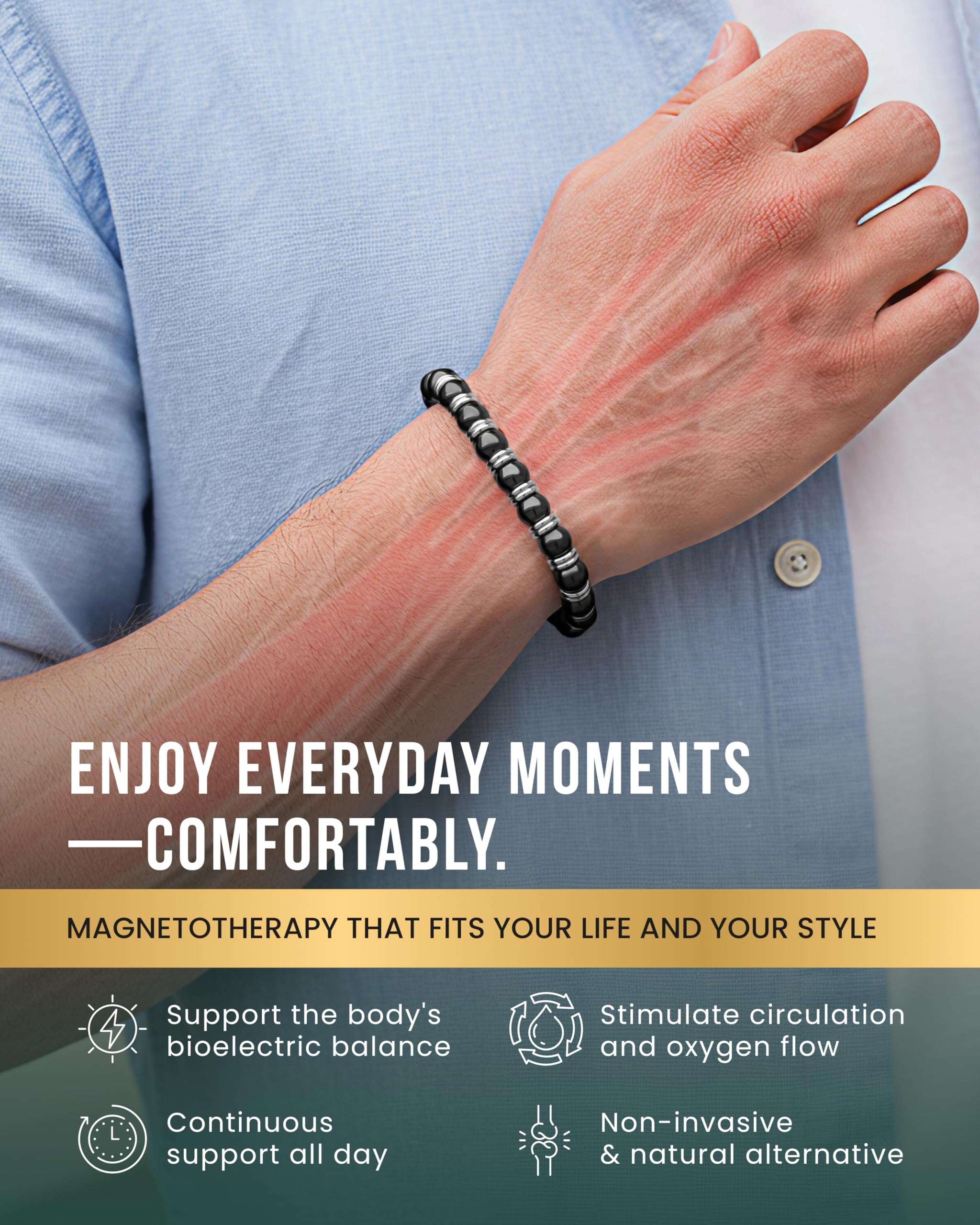 Pulsera MagnetRx hematita 8mm con ajuste para mayor comodidad
