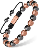 Pulsera MagnetRX hematita y cobre 8 mm, vista frontal; estilo moderno para uso diario.