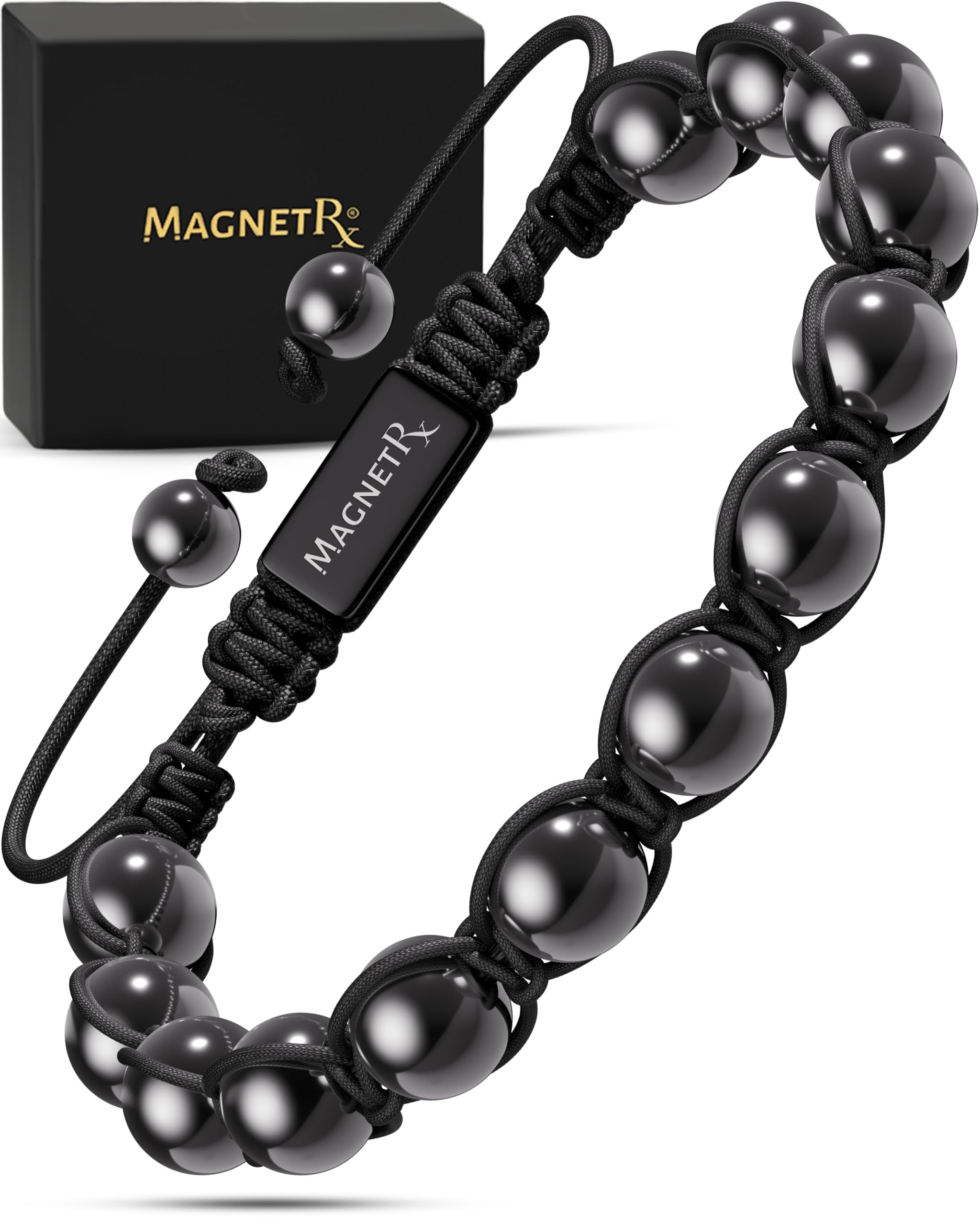 Pulsera MagnetRX con cuentas de hematita 8mm, detalle brillante para un look elegante