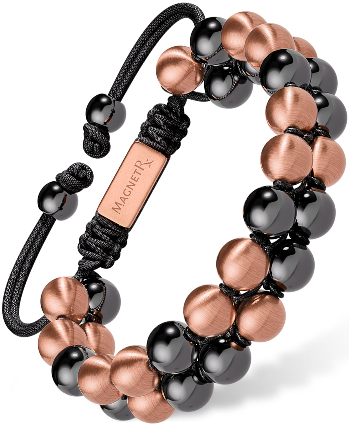 Pulsera magnética MagnetRX con hematita y cobre 8mm, vista frontal para estilo diario