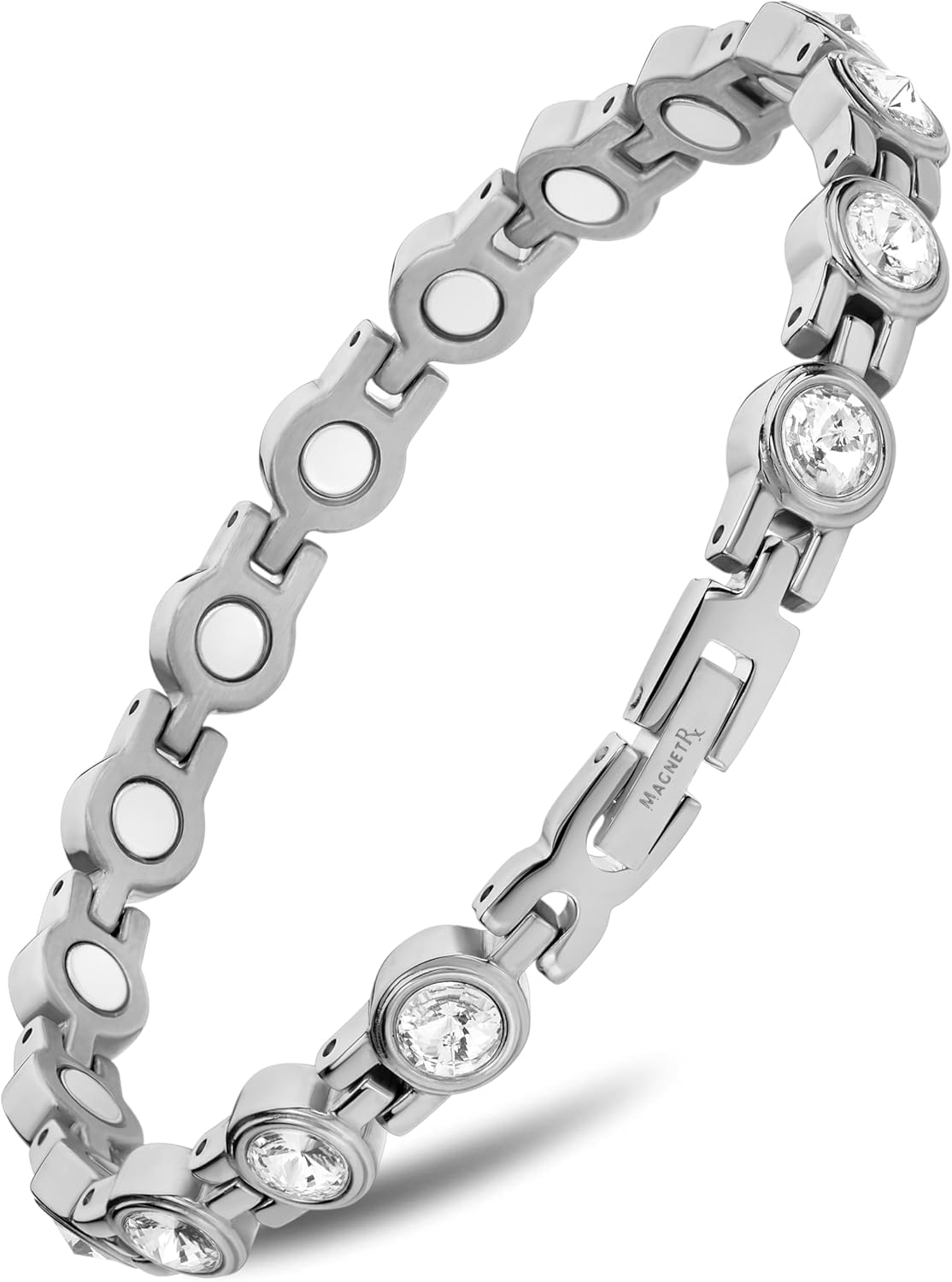 Pulsera magnética MagnetRX con cristales claros para uso diario y estilo.