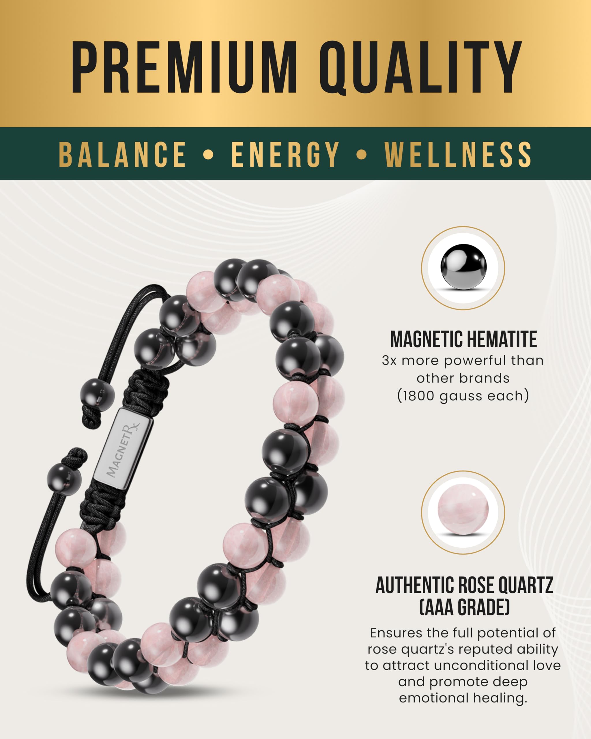 Pulsera MagnetRX resistente al agua para uso diario.