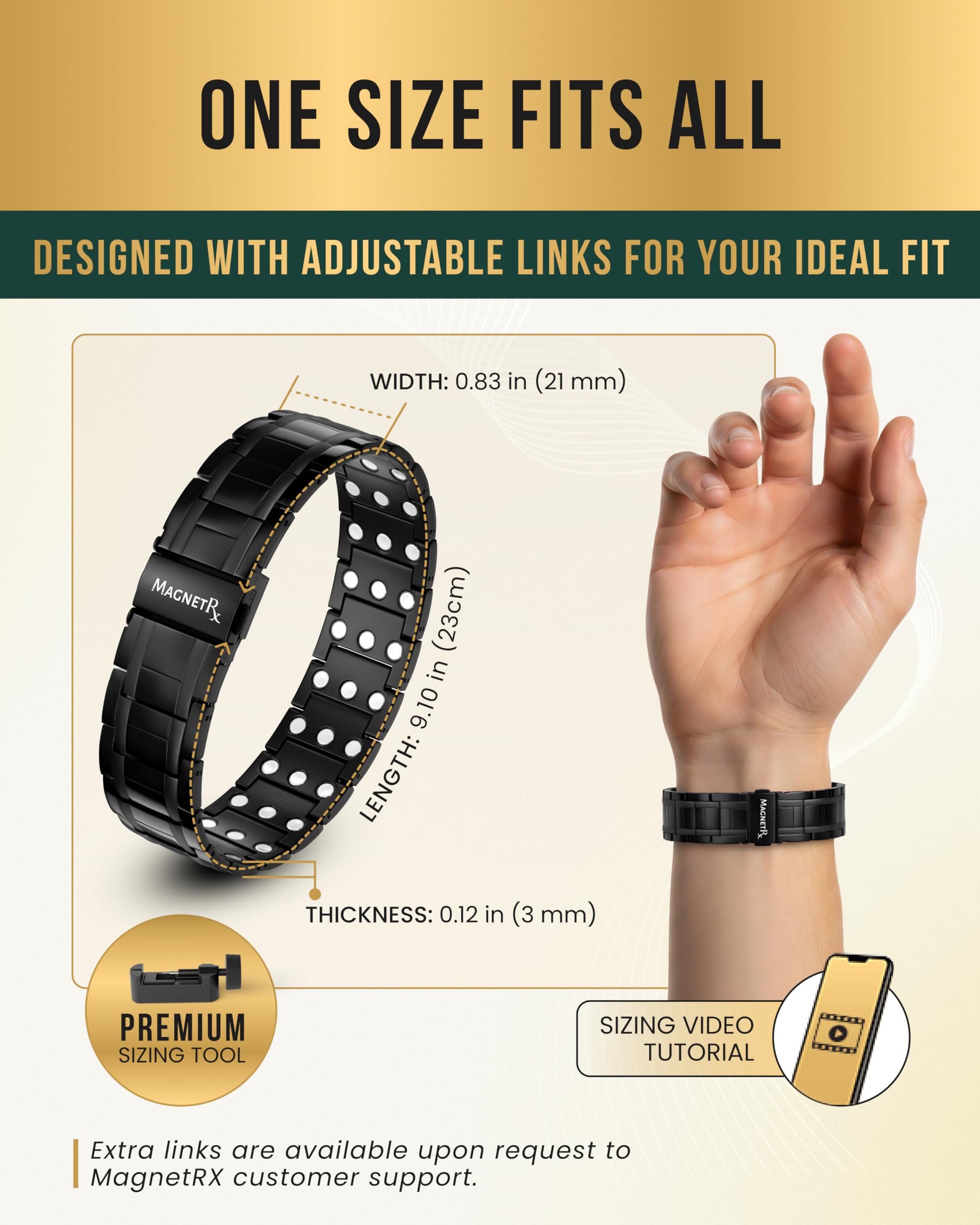 Brazalete MagnetRX resistente al agua y al sudor para uso diario.
