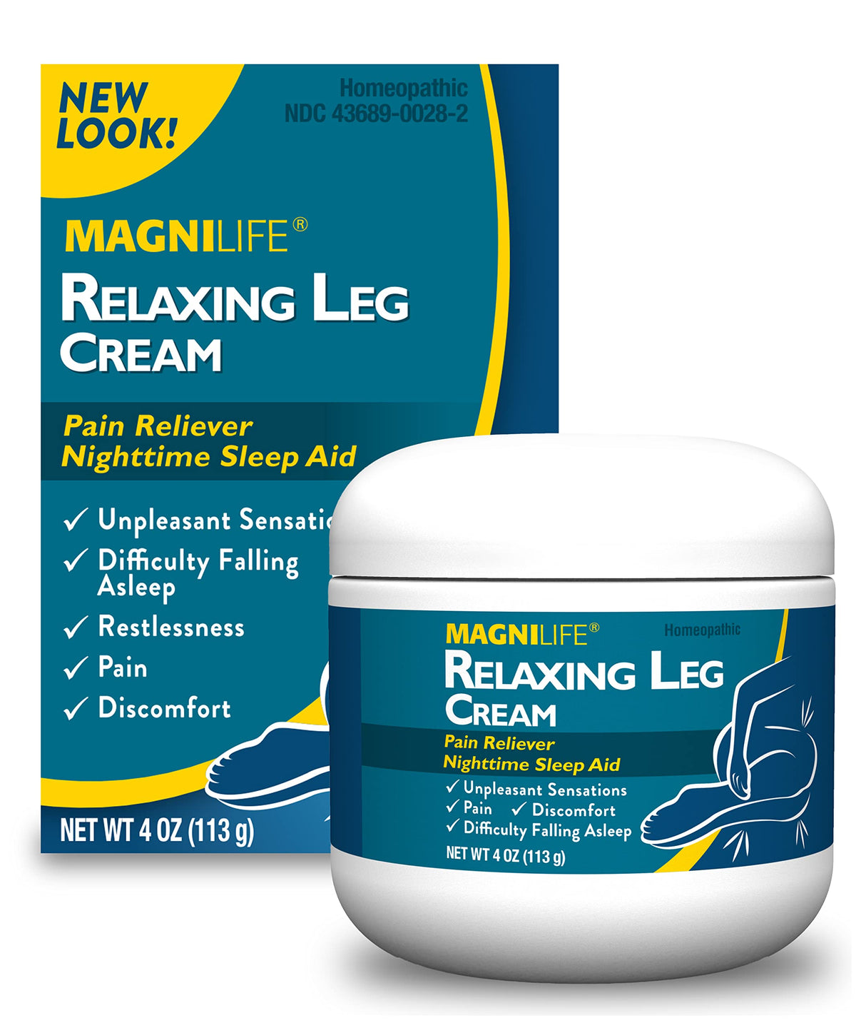 MagniLife Crema Relajante para Piernas, frasco de 4 oz, alivio para inquietud nocturna.