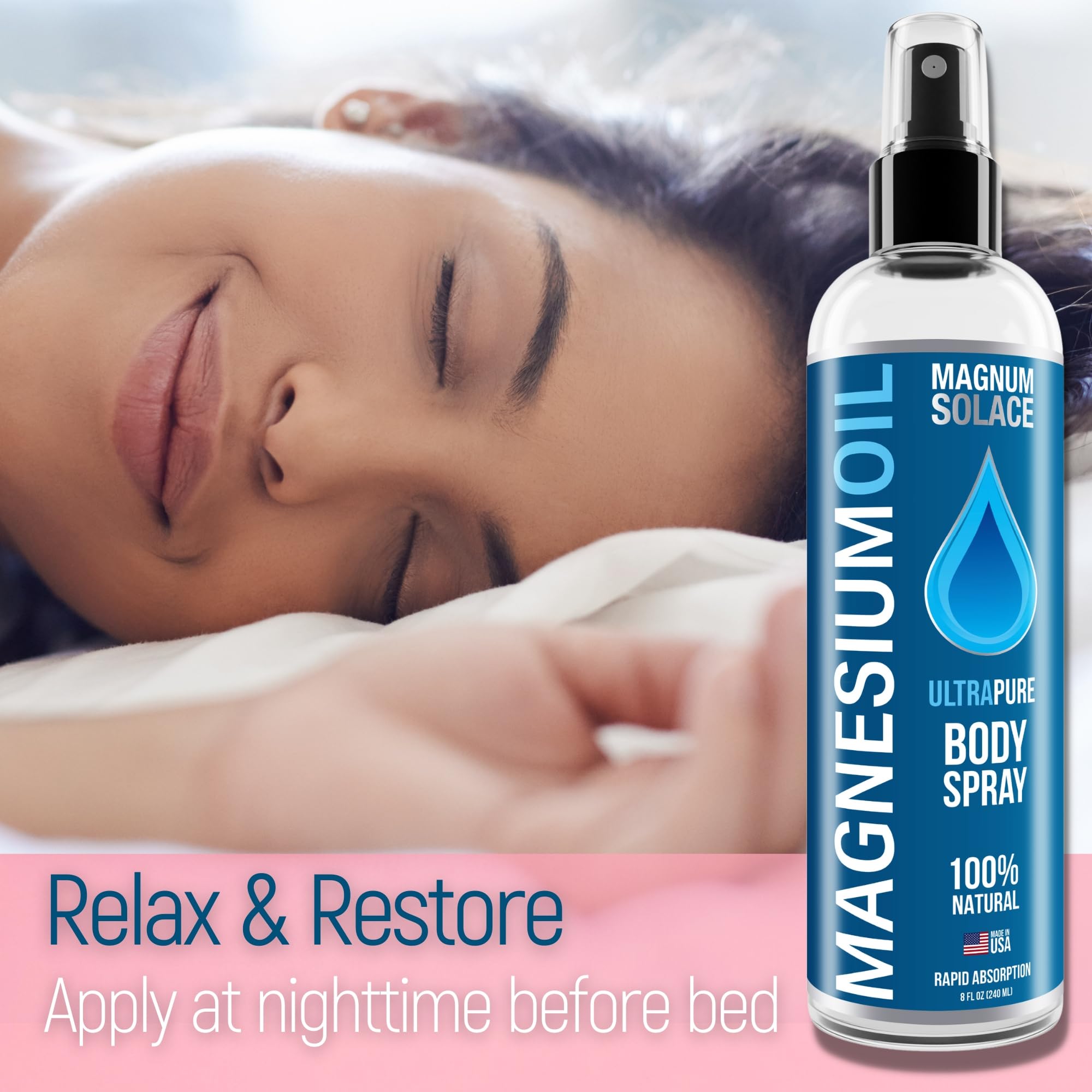 Magnum Solace, aceite de magnesio puro en envase de vidrio para uso diario