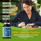 Magtein, etiqueta detallada, muestra la fórmula patentada con vitaminas para absorción cerebral.