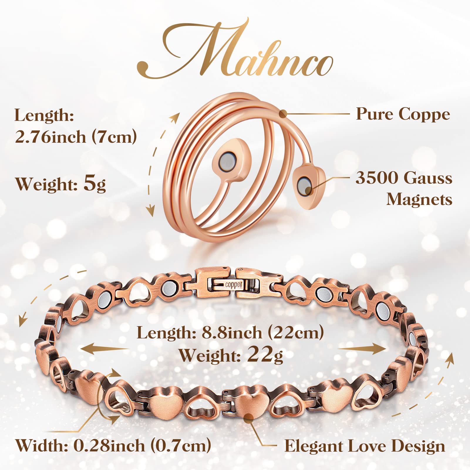 Pulsera de cobre Mahnco resistente a arañazos y sin oxidación
