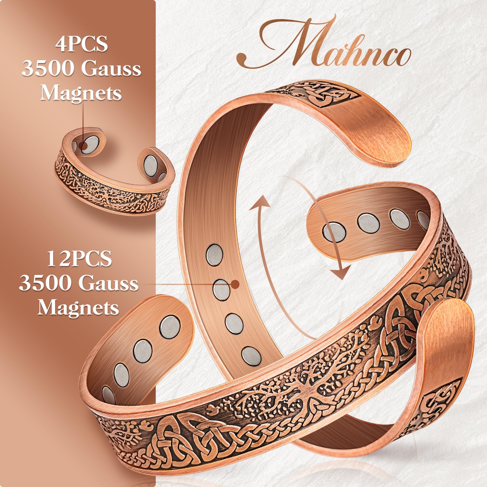 Pulsera magnética Mahnco con 3500 Gauss para posible apoyo a la circulación.