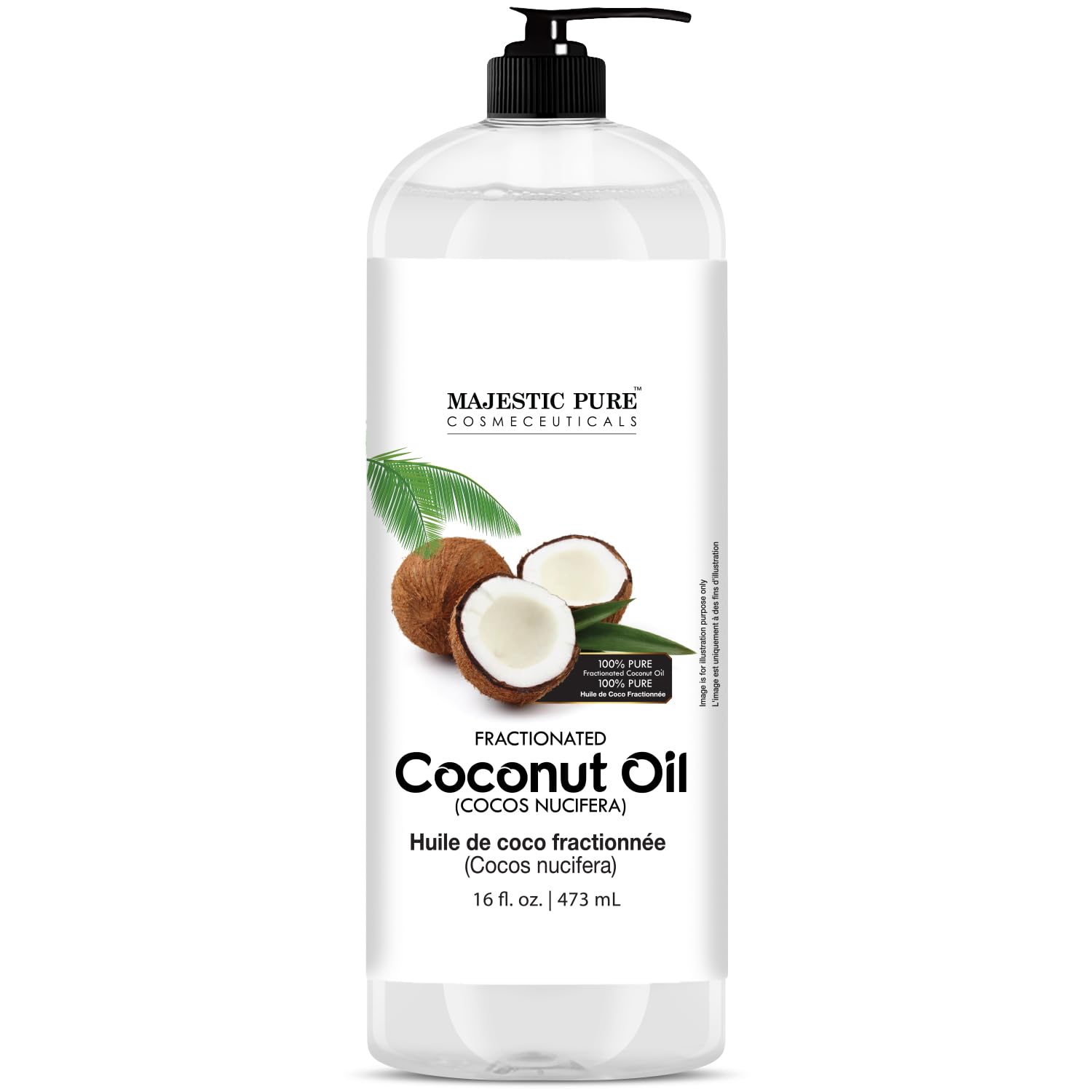 Majestic Pure Aceite de Coco Fraccionado con dosificador, uso suave para diluir aceites esenciales