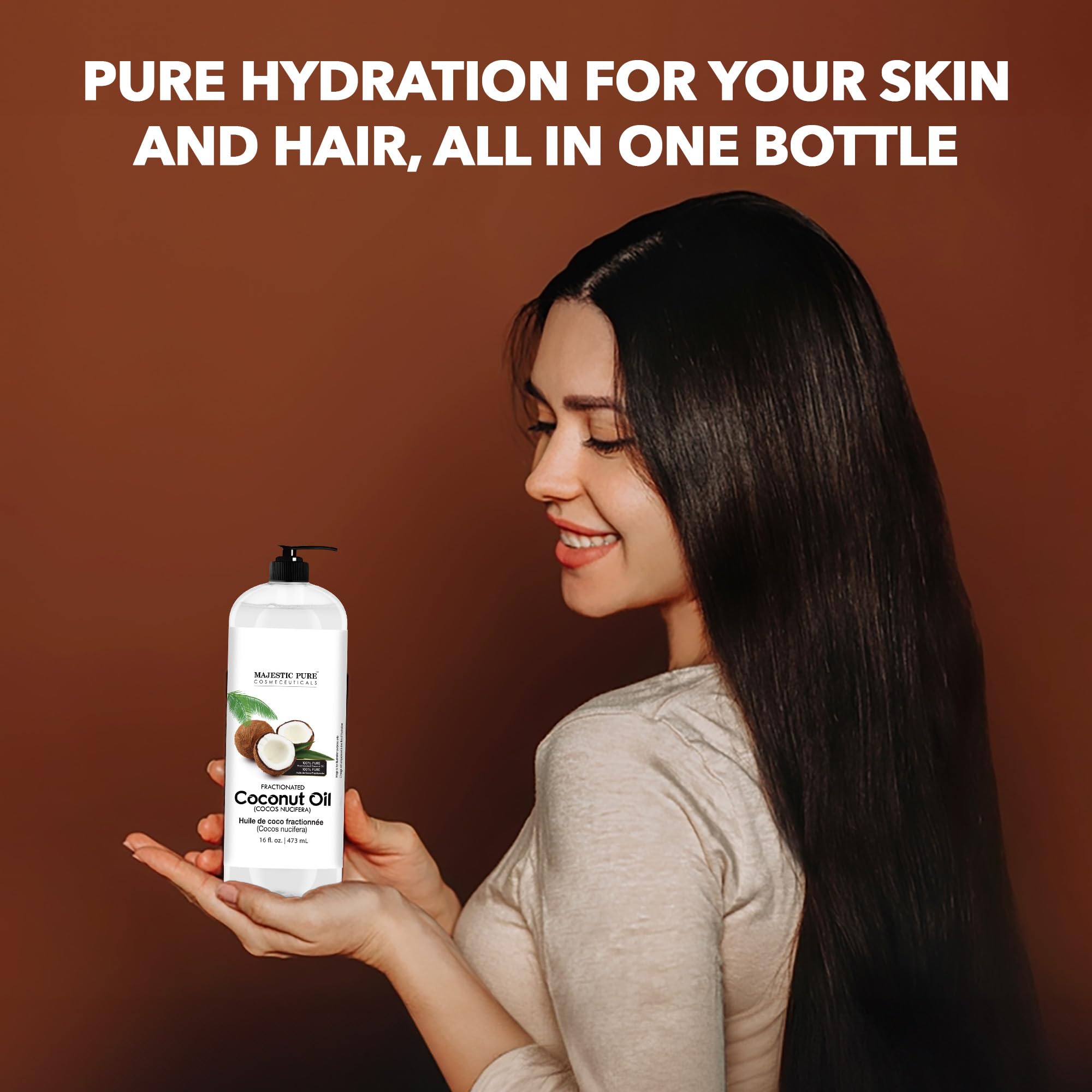 Majestic Pure Aceite de Coco Fraccionado, etiqueta clara para uso cosmético