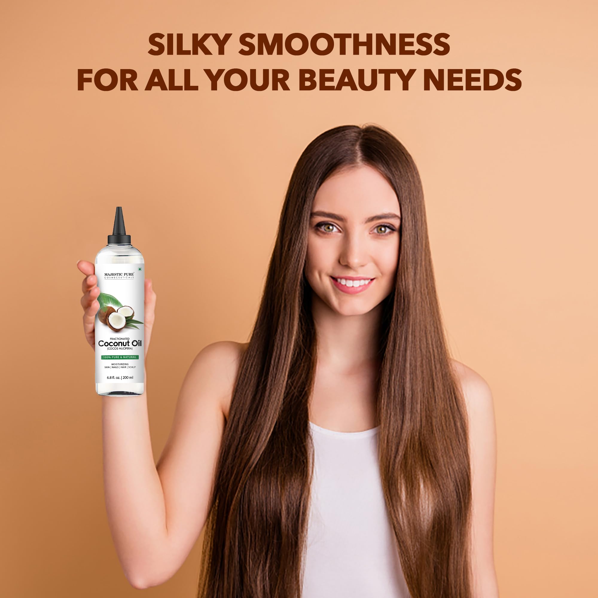 Majestic Pure Aceite Coco Fraccionado hidrata piel y cuerpo de forma ligera.