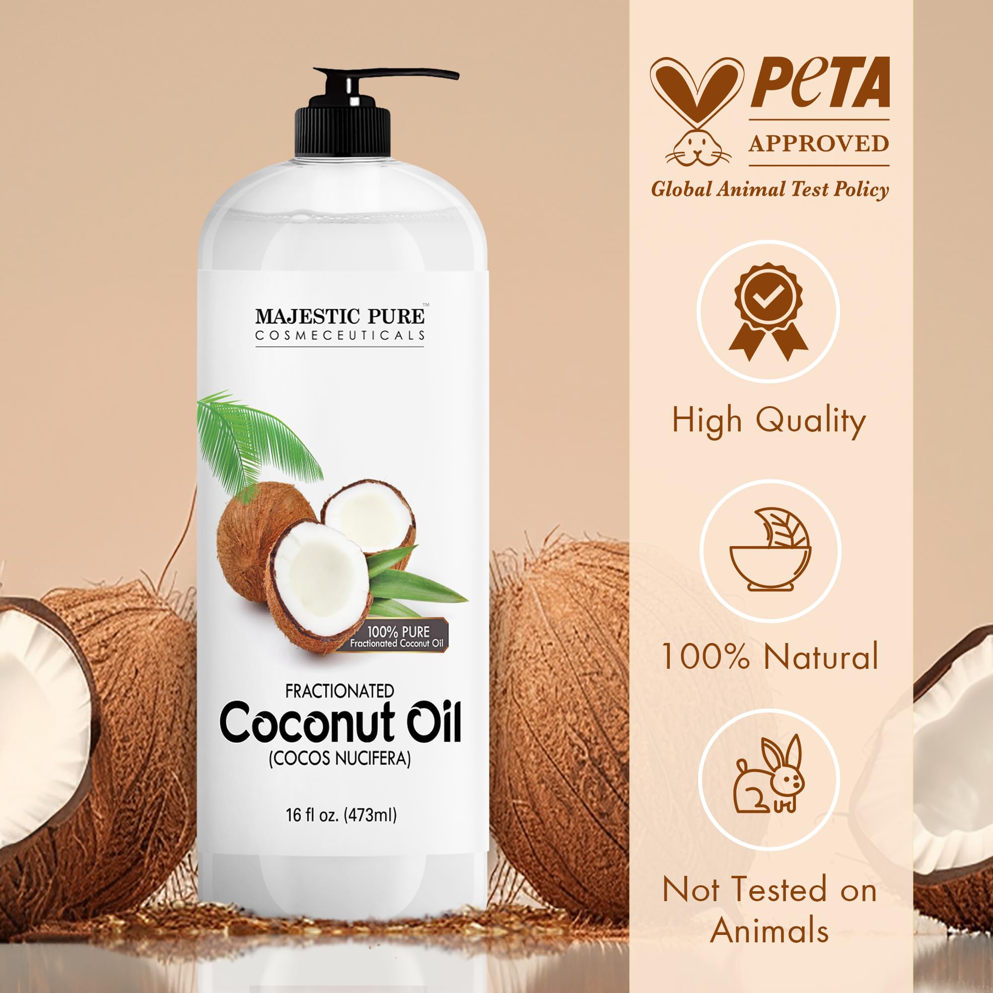 Majestic Pure Aceite de Coco Fraccionado, textura incolora con ligero tinte amarillo