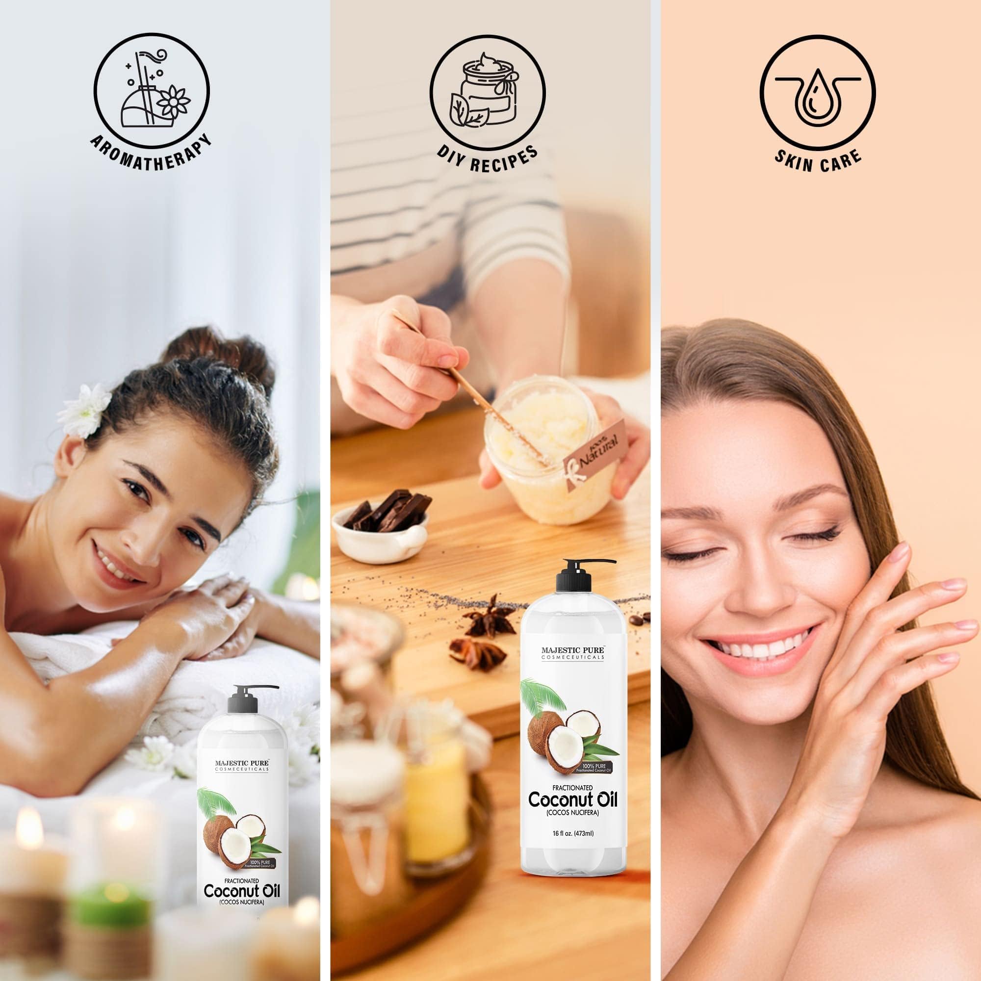 Majestic Pure Aceite Coco Fraccionado: uso facial suave para limpieza e hidratación
