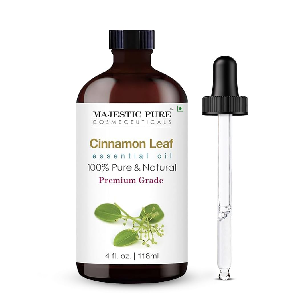 Majestic Pure aceite de canela, frasco de vidrio ámbar para conservar aroma puro.