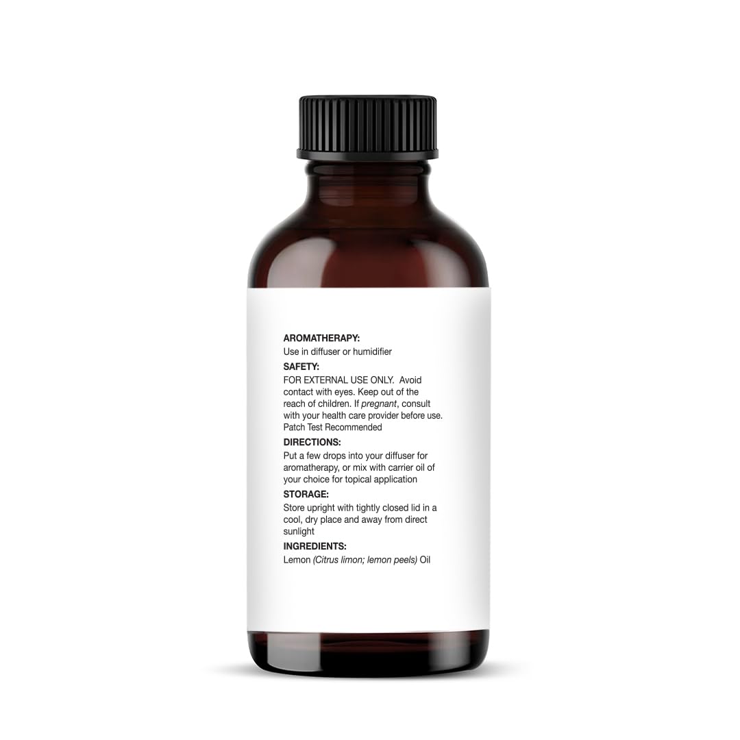 Etiqueta clara del aceite de limón Majestic Pure que facilita verificar pureza