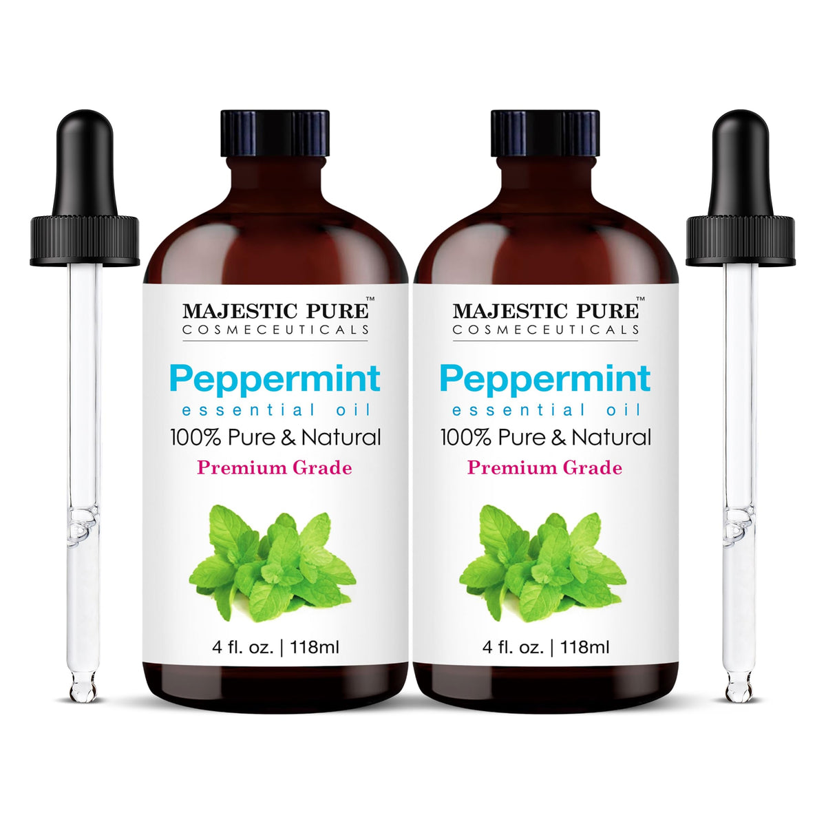 Majestic Pure aceite esencial de menta con cuentagotas en frasco de vidrio, ideal para difusor.