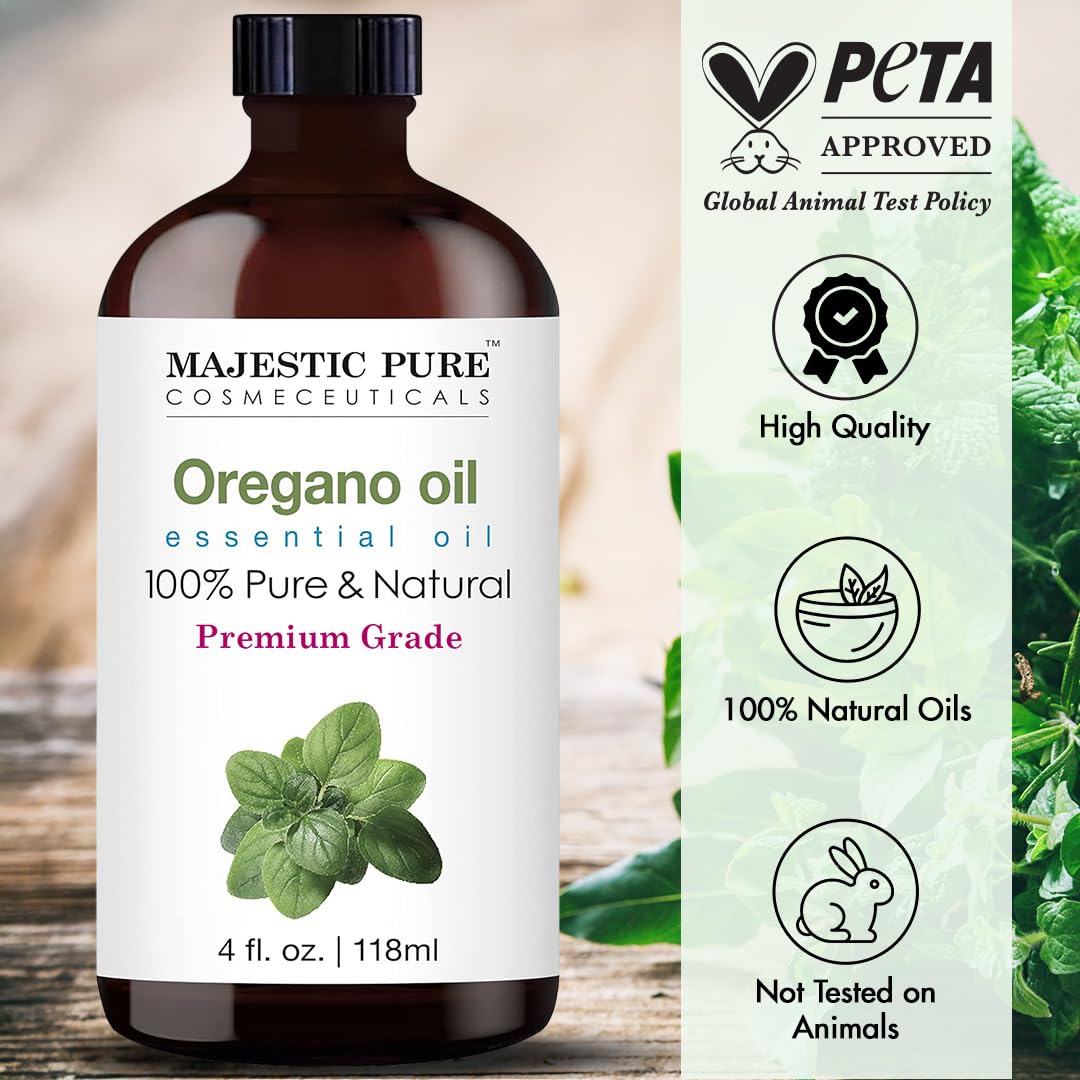 Majestic Pure Aceite de oregano en frasco ambar para conservar la pureza