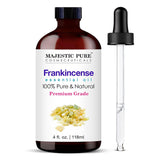 Majestic Pure Aceite de Incienso, frasco de vidrio ámbar con cuentagotas para dosificar.