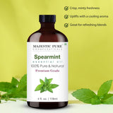 Majestic Pure Aceite Menta Verde, etiqueta detallada que facilita identificar pureza y usos