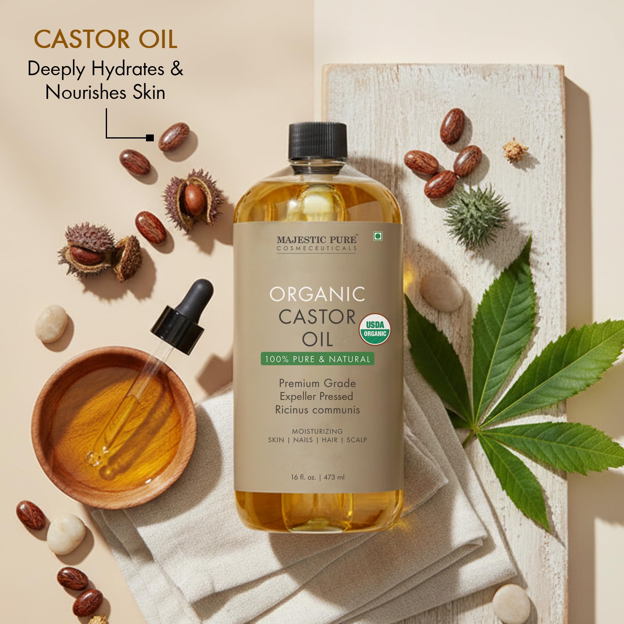 Aplicación suave para masaje con Aceite de Ricino Majestic Pure.