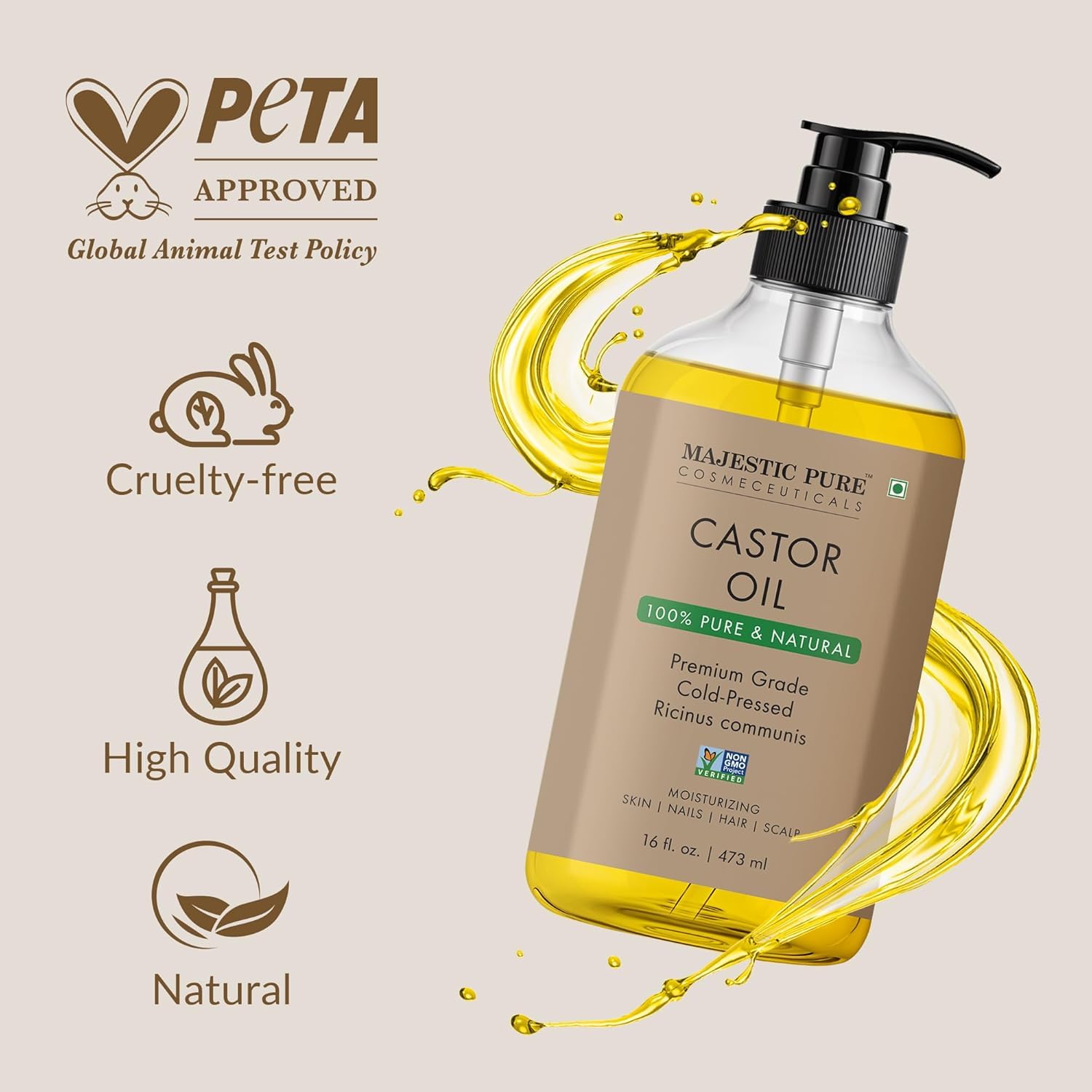 Majestic Pure aceite de ricino para cejas y pestañas, fortalecimiento suave