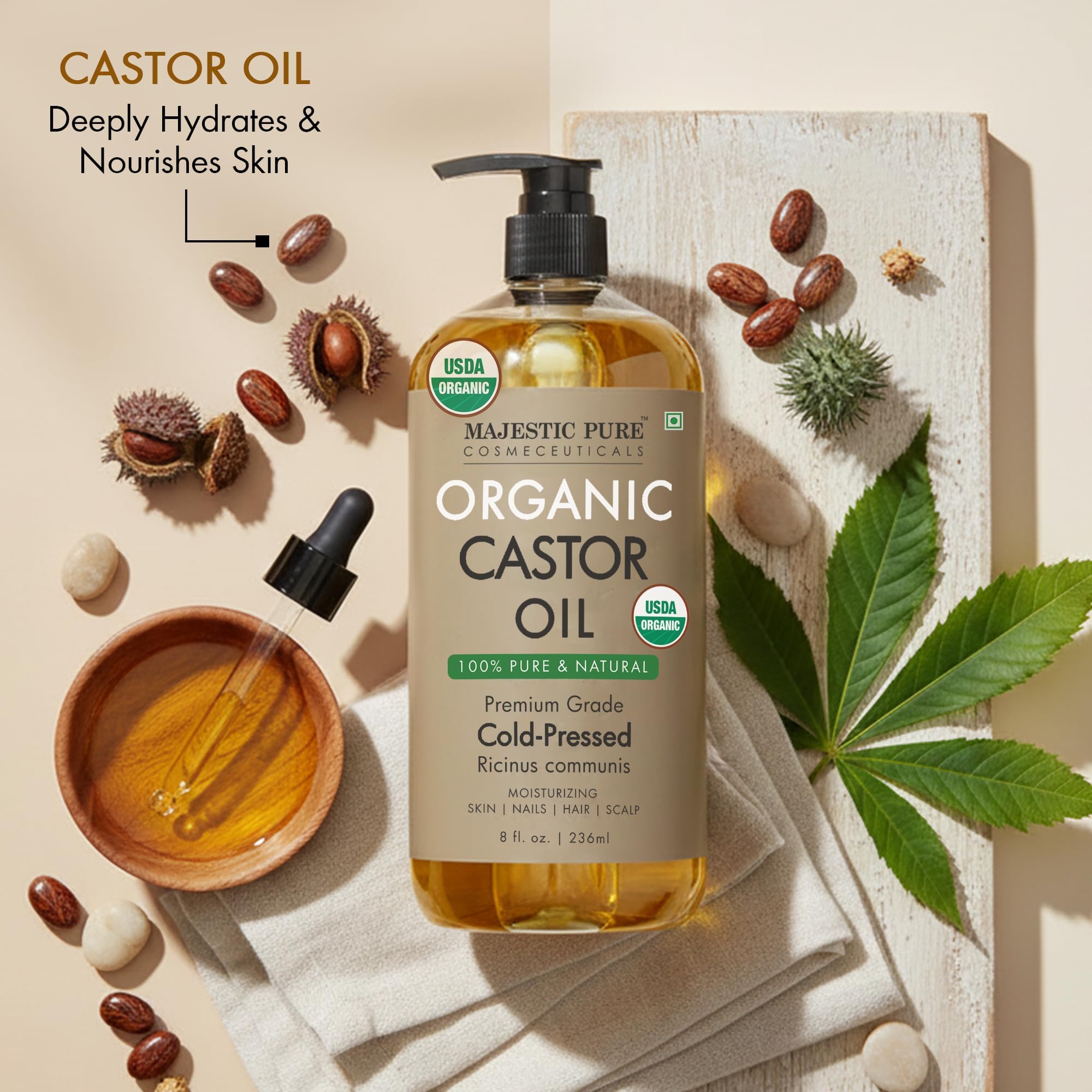 Majestic Pure Aceite de ricino para cabello, hidratación y brillo