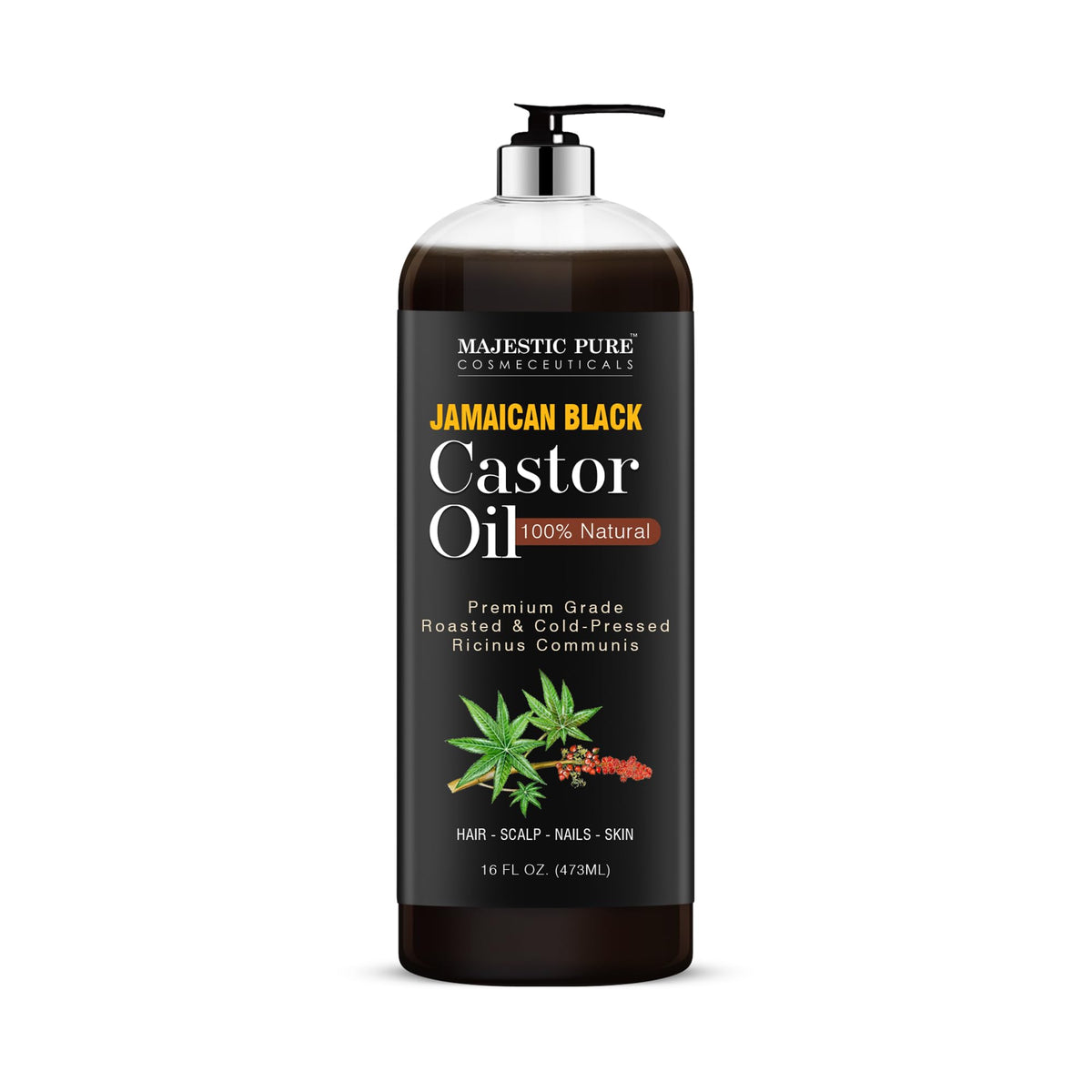 Majestic Pure Aceite de Ricino Negro Jamaicano para cabello, fortalece y aporta brillo.