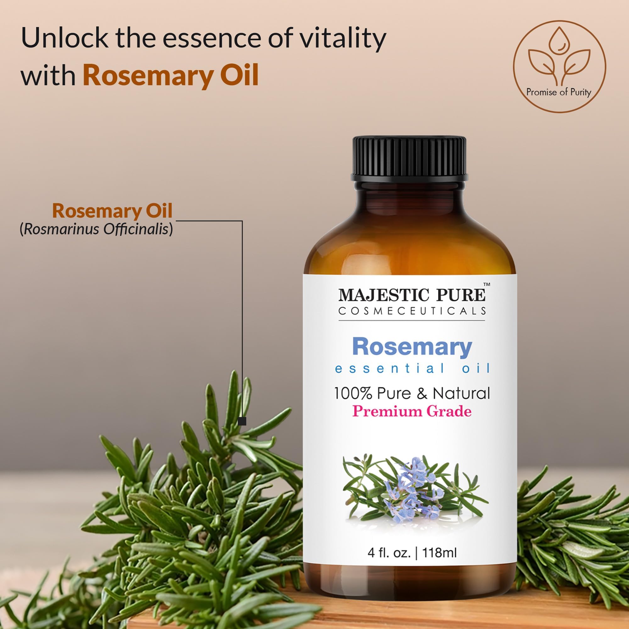 Majestic Pure Aceite de Romero para cabello saludable y cuidado diario.