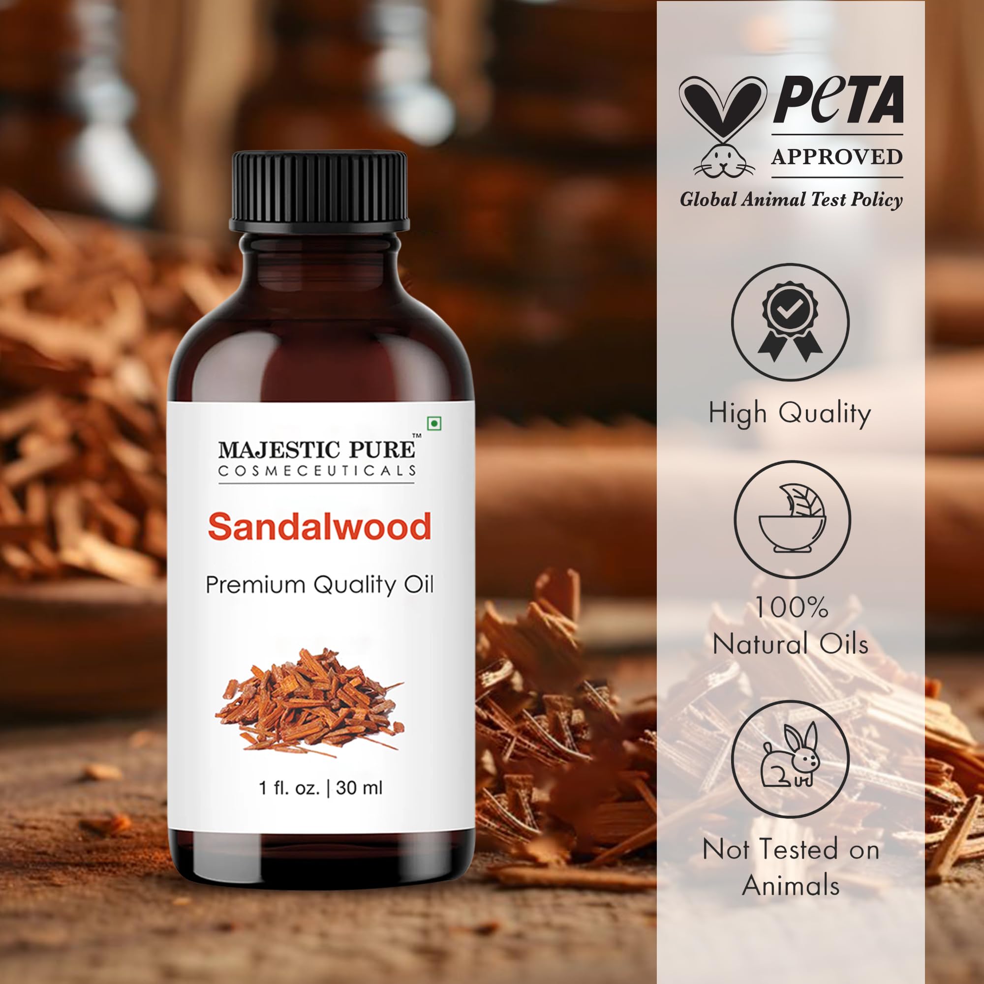 Majestic Pure Aceite de Sandalo para cuidado personal y cosmética natural