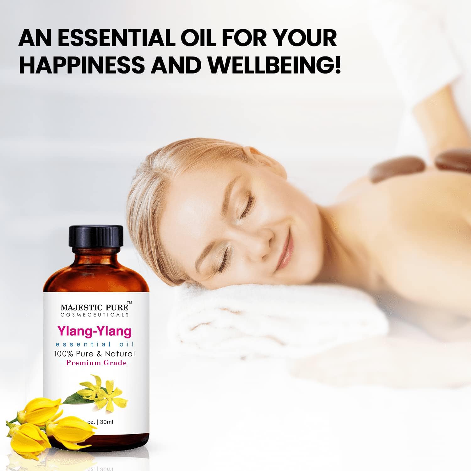 Difusor con Majestic Pure Ylang Ylang para aroma floral suave en el hogar.