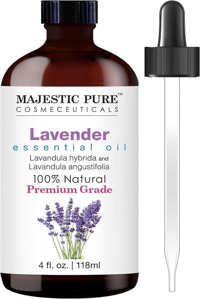Majestic Pure Lavanda: botella de vidrio ámbar protege el aceite para uso en difusor.