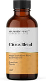 Majestic Pure Mezcla cítrica en botella ámbar para difusores y aroma alegre.