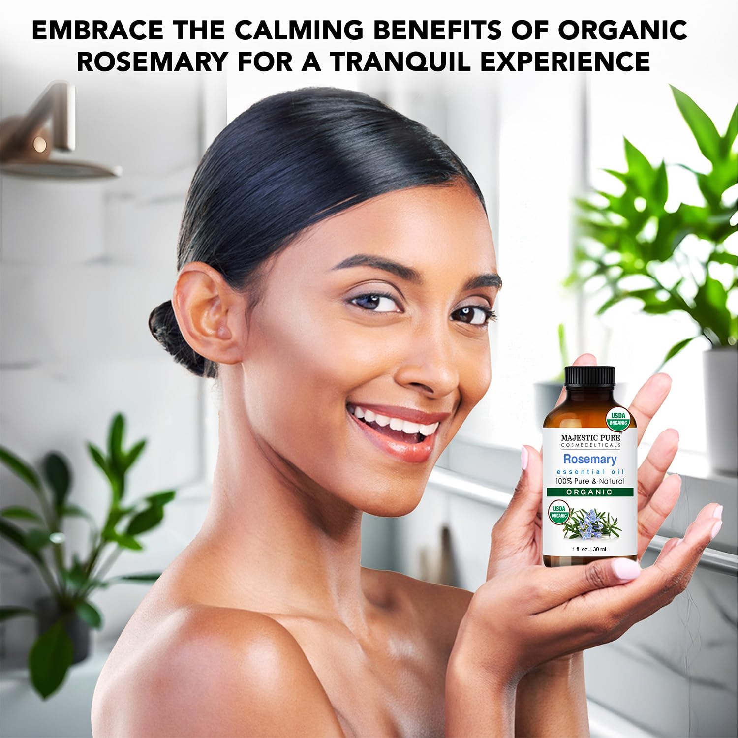Majestic Pure romero, aceite esencial para cabello saludable y brillo suave.