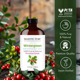 Majestic Pure Wintergreen en botella ámbar protege la calidad del aceite.