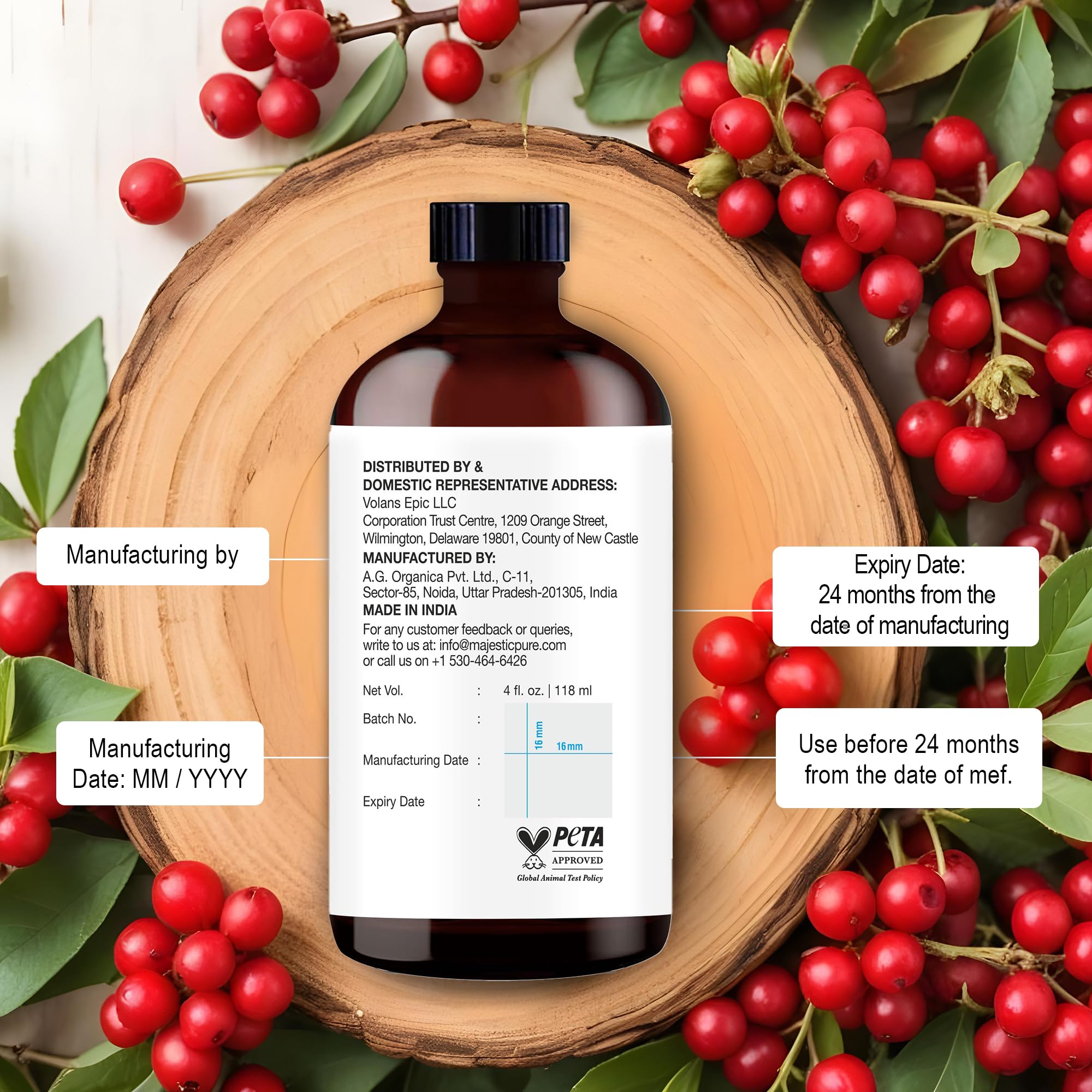 Envase de vidrio ámbar Majestic Pure para conservar el aceite.