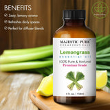 Majestic Pure Lemongrass: etiqueta cristalina que transmite pureza del aceite