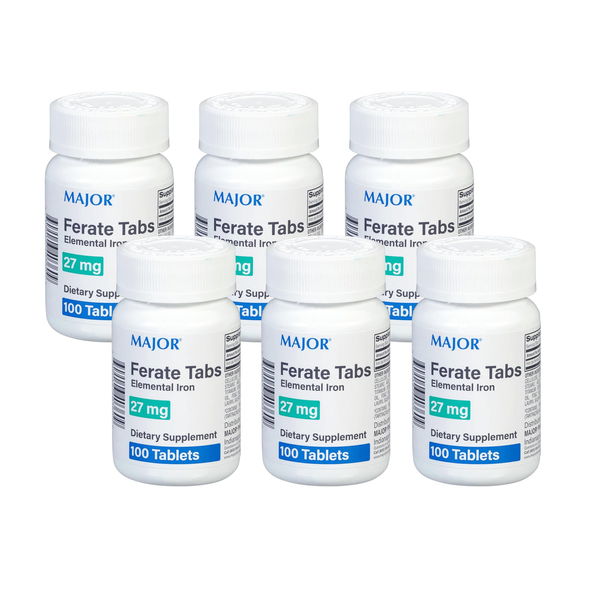 MAJOR: tableta Ferrate de 27 mg, frente del envase para consumo diario.