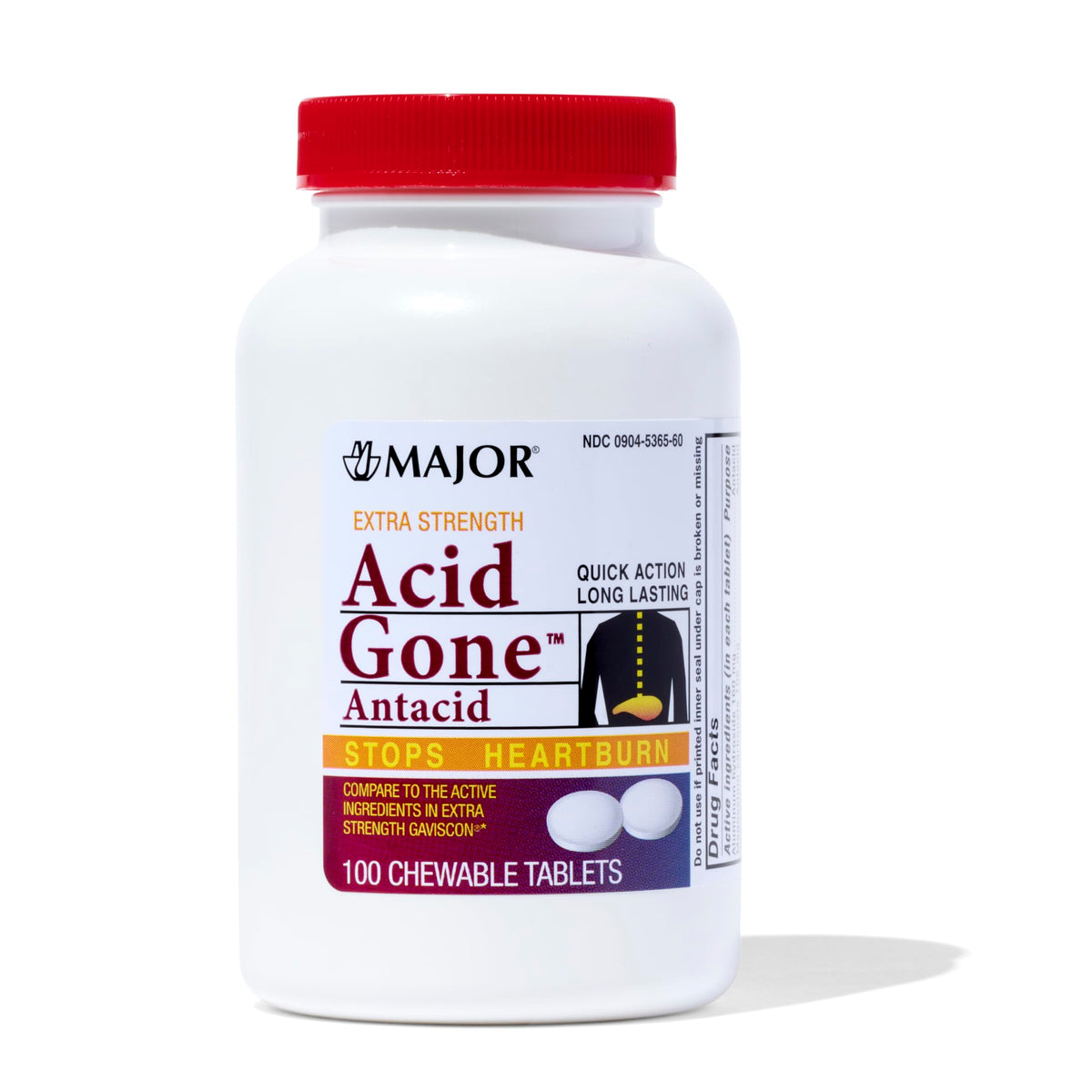 MAJOR Acid Gone: caja de empaque mostrando alivio rápido de acidez estomacal