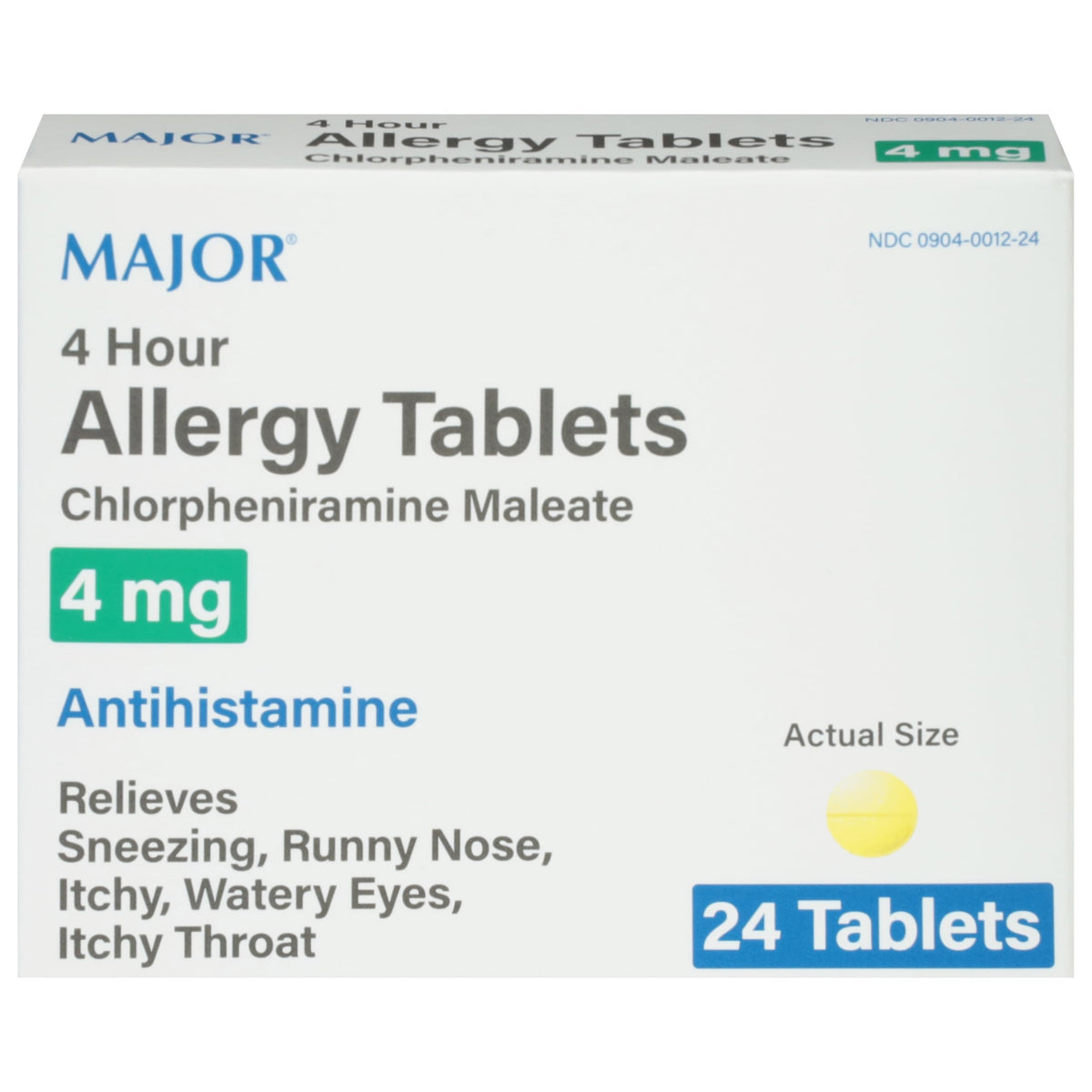 MAJOR 4 HORAS TABLETAS: envase con 24 pastillas para posibles alivios de alergia