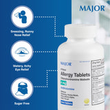 MAJOR tabletas de alergia 4 horas, primer plano de pastillas para uso diario.