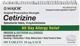 MAJOR alergia todo el día cetirizina 10 mg, caja frontal, dosis diaria clara