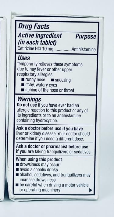 MAJOR alergia todo el día cetirizina 10 mg, etiqueta legible en la caja