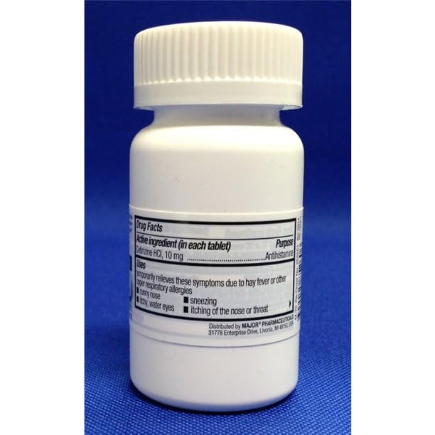 MAJOR alergia todo el día cetirizina 10 mg, tabletas blancas, detalle de dosificación