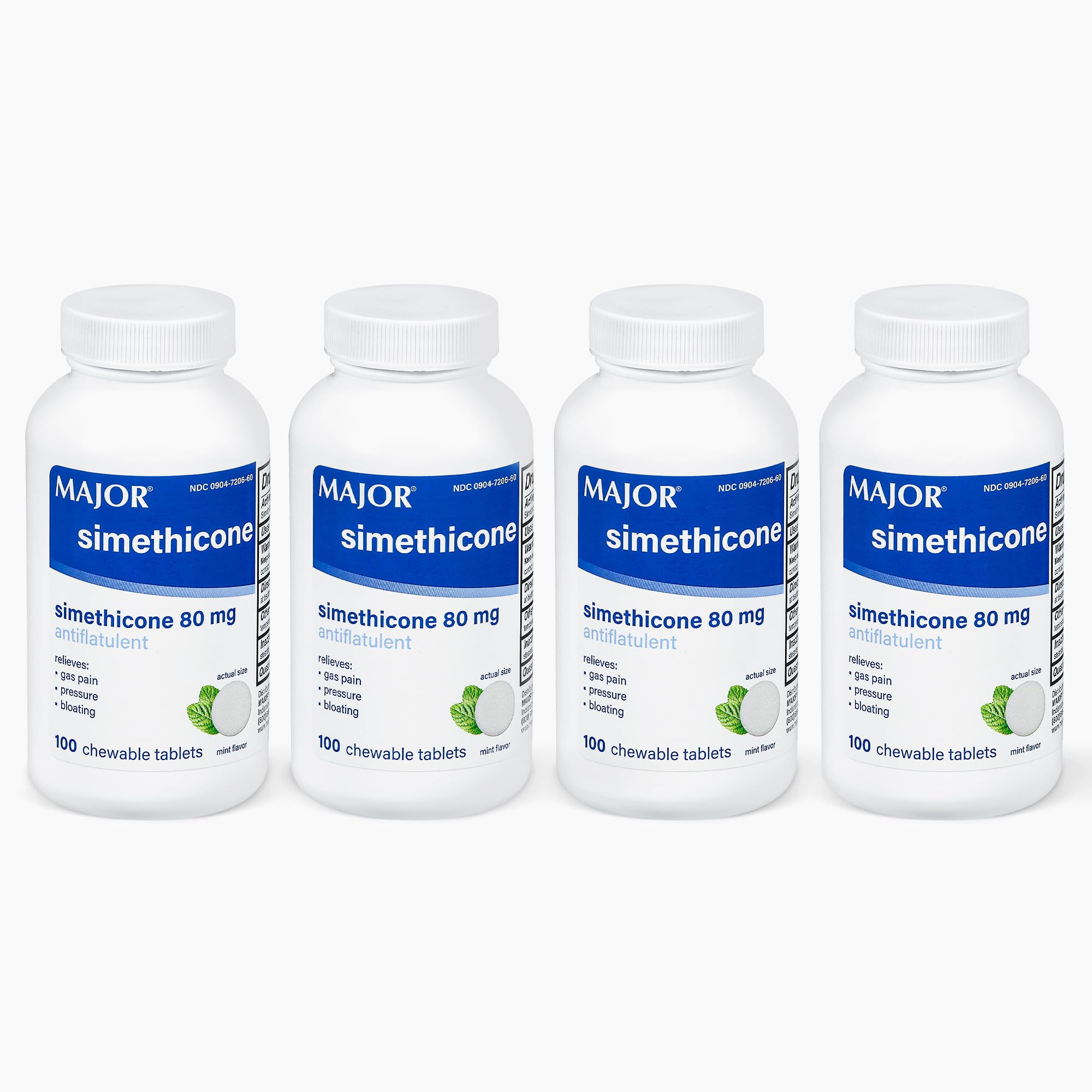 MAJOR alivio de gases: imagen de pack4 con tabletas masticables de 80 mg.