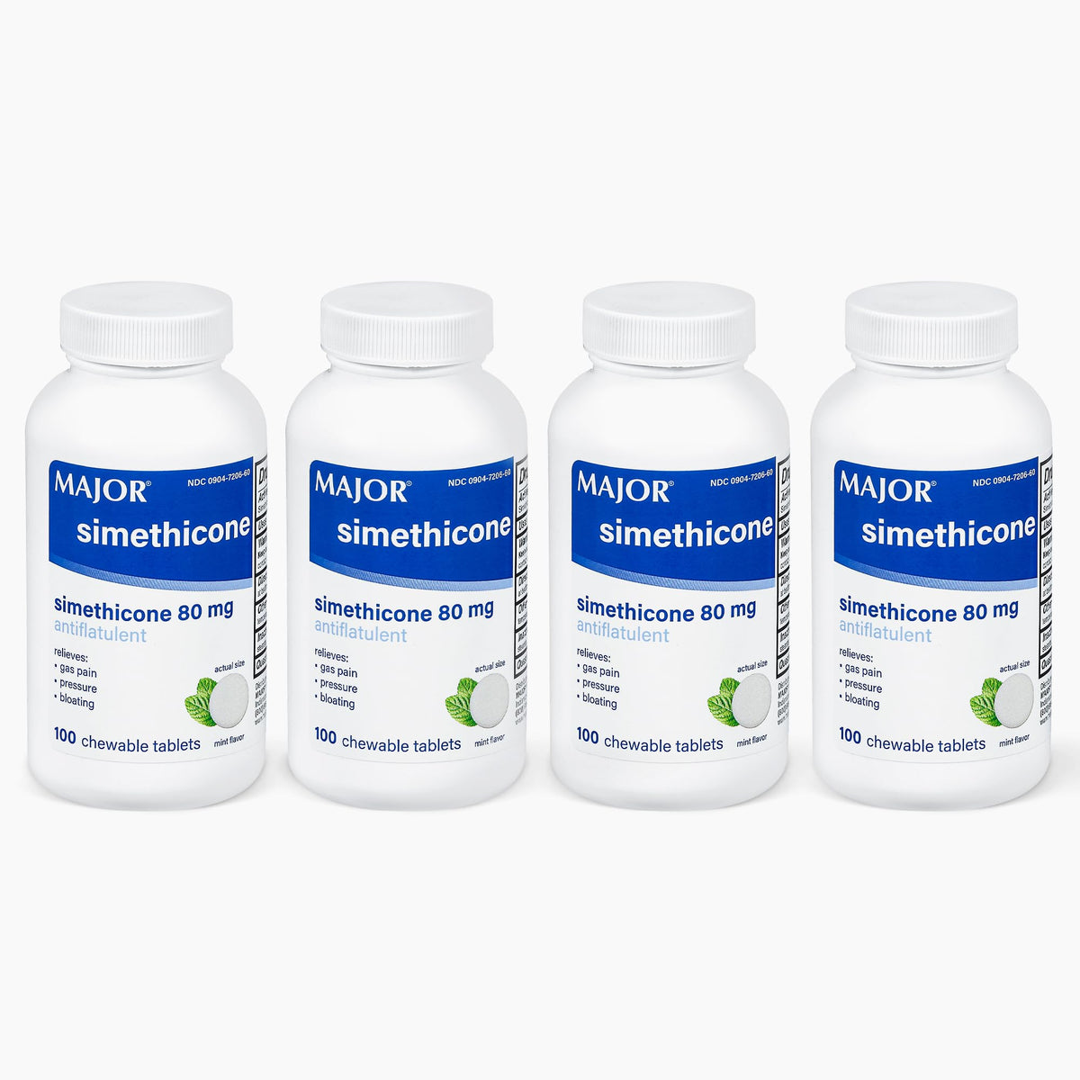 MAJOR alivio de gases: imagen de pack4 con tabletas masticables de 80 mg.