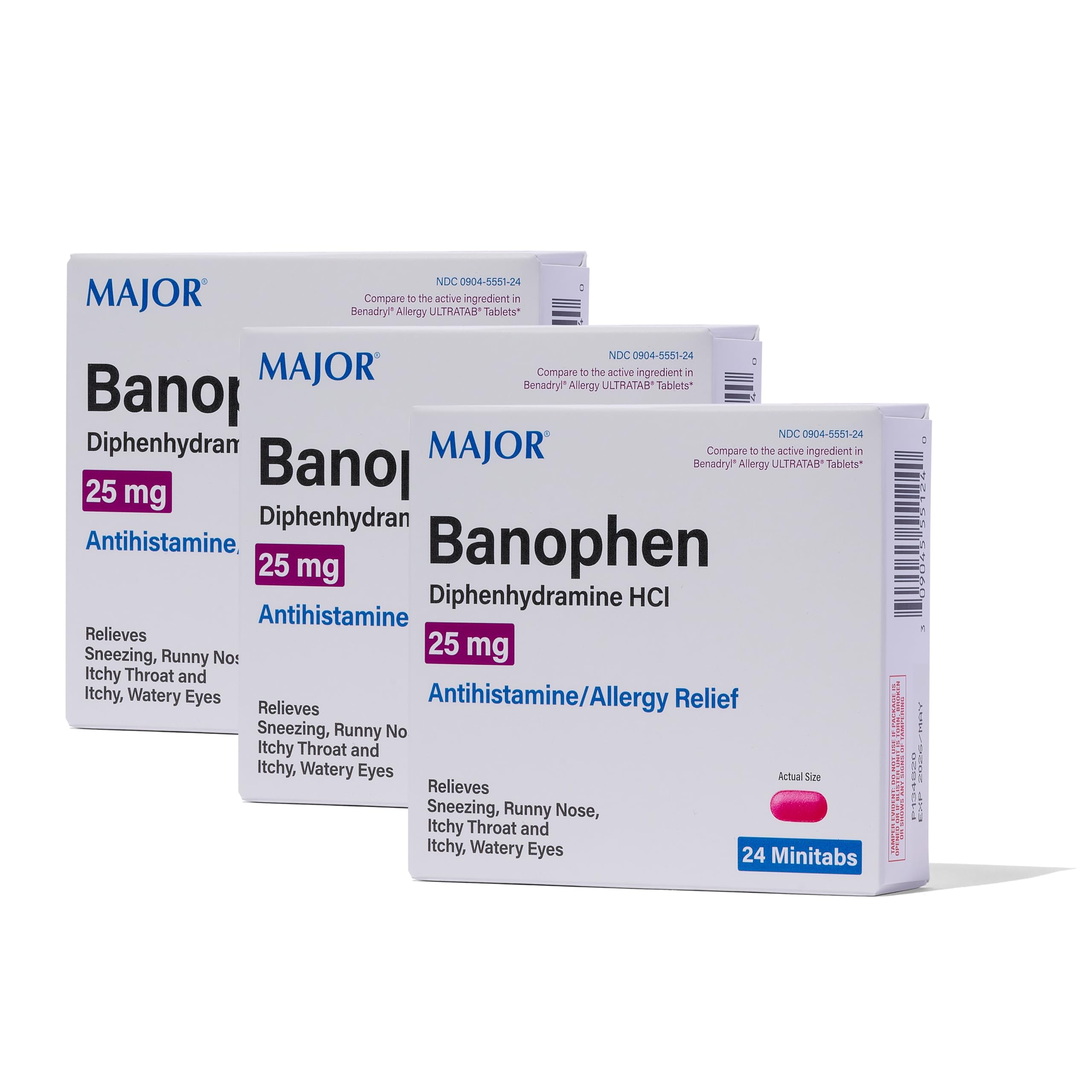 MAJOR Banophen Minitabs: empaque 3x24 para compra fácil y uso práctico