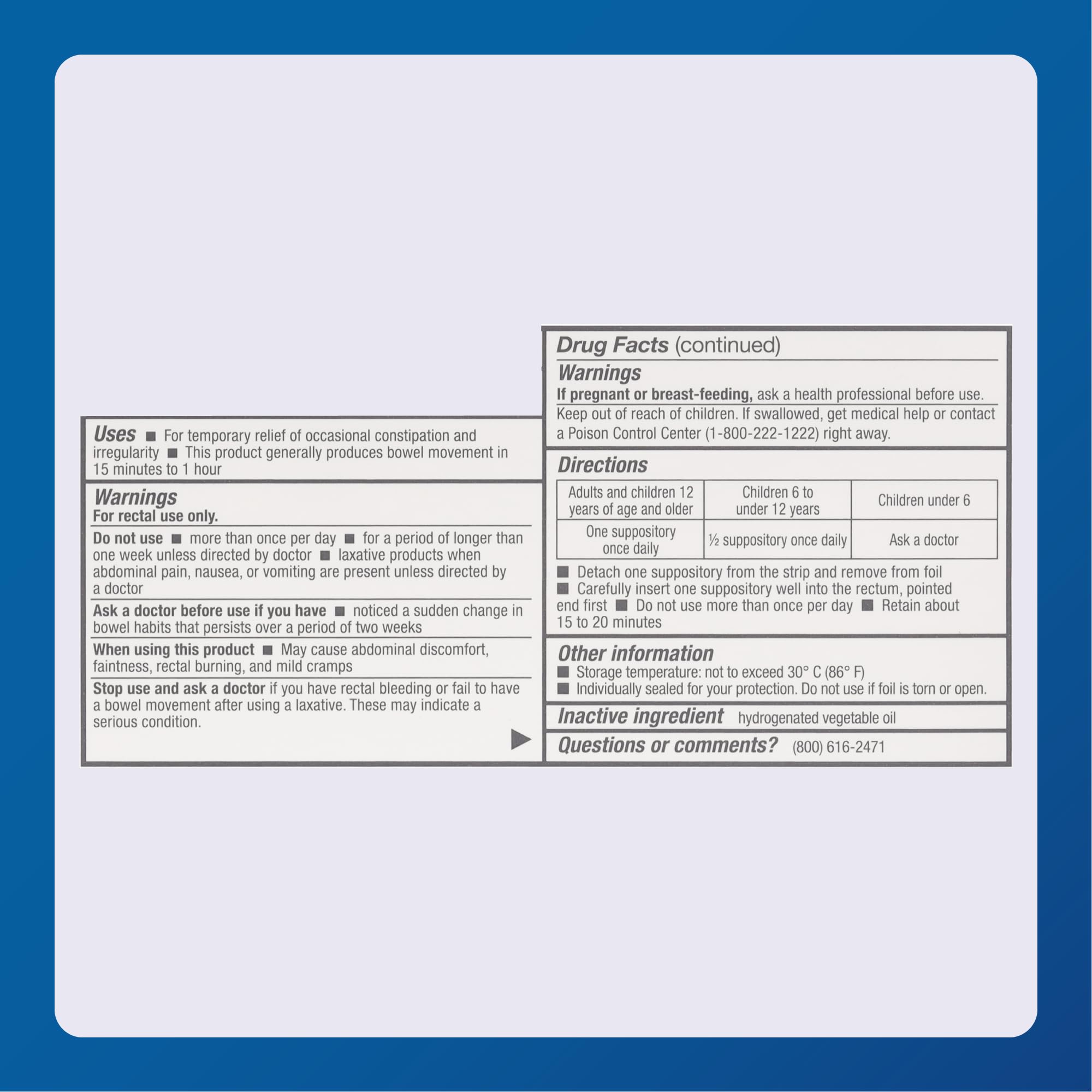 MAJOR Bisacodyl 10 mg: formato de 12 supositorios, formulación segura y regulatoria