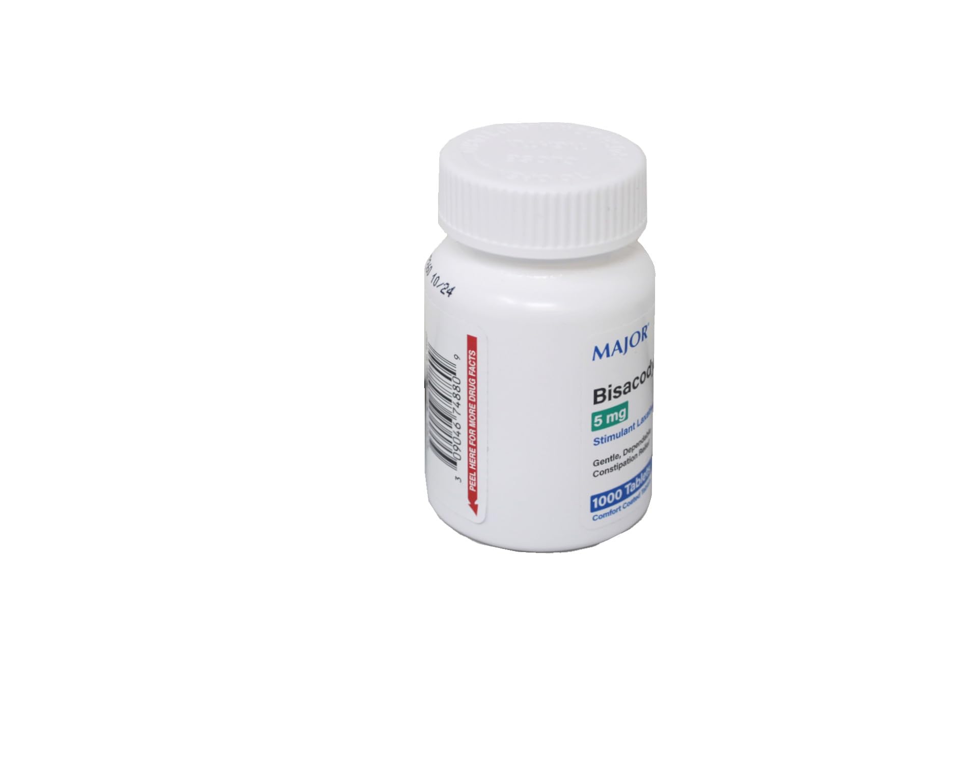 Etiqueta naranja de MAJOR Bisacodyl Stim destacando recubrimiento entérico